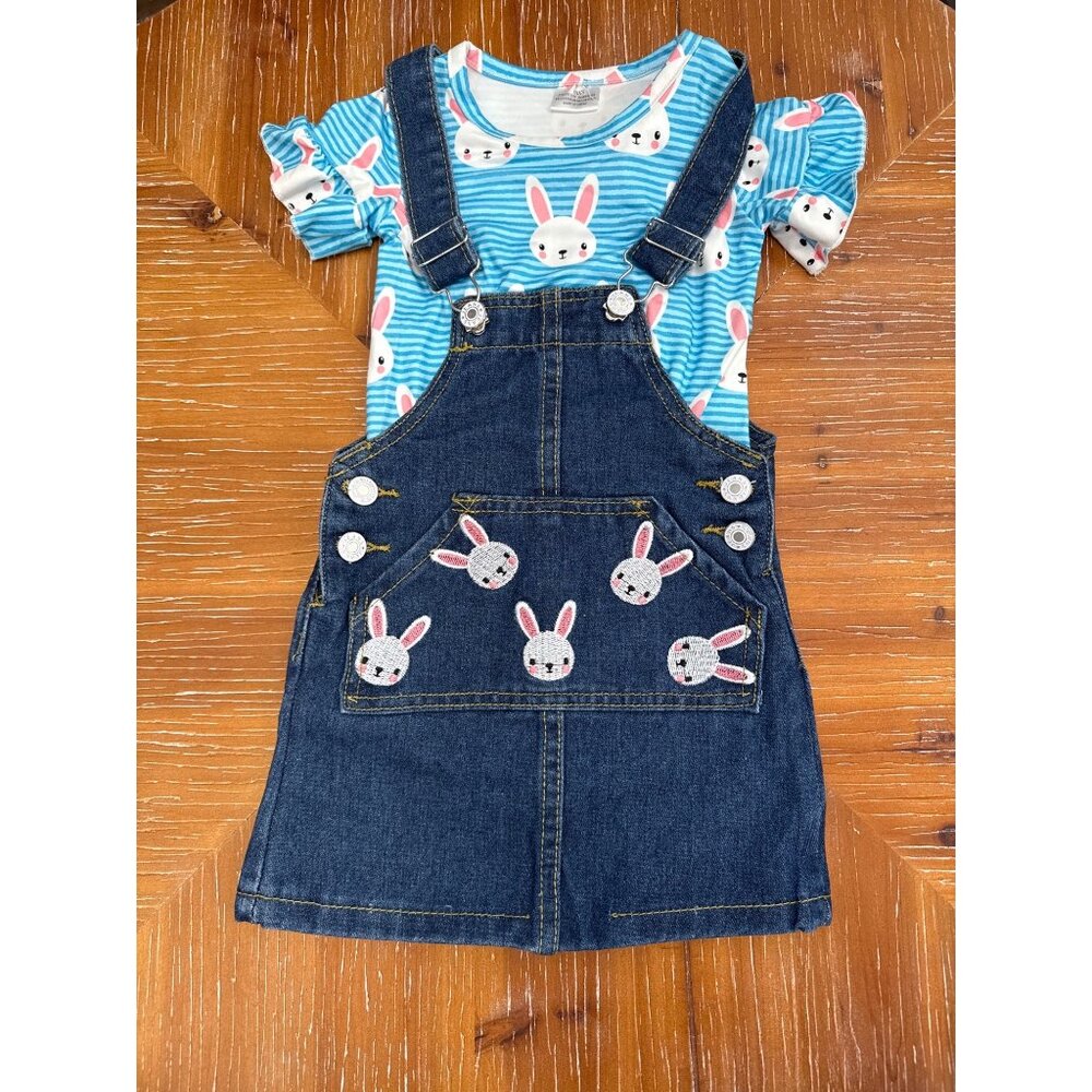 Toddler Girls Blue Striped Bunny Print Ruffle Sleeve Top Size 12-18 Months